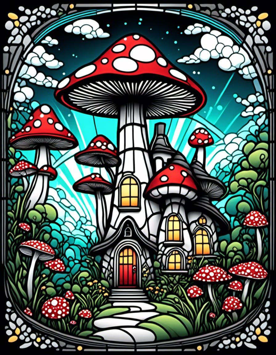 Stained Glass Mushroom House on Space Island