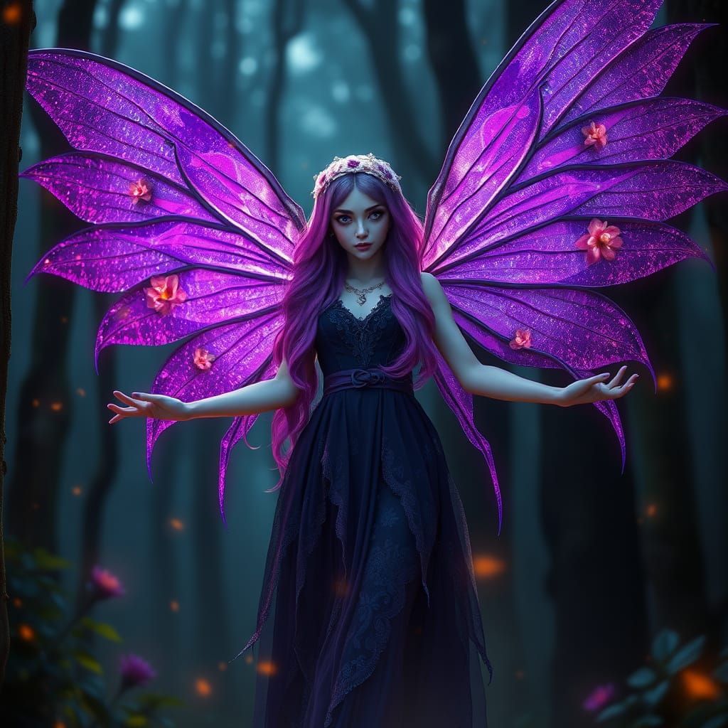 Gothic Fairy Unveiled in 18K Hyper Realistic Psychedelic Sty...