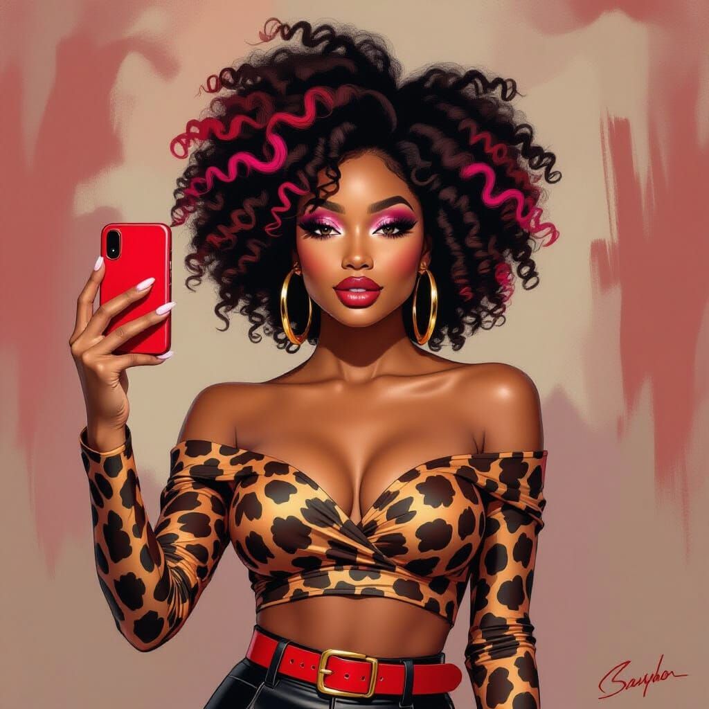 African American Woman Taking Selfie in Modern Diva Style