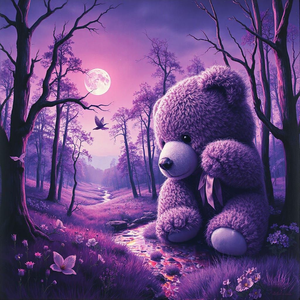 Whimsical Purple Forest Dreamscapes in Double Exposure Oil P...