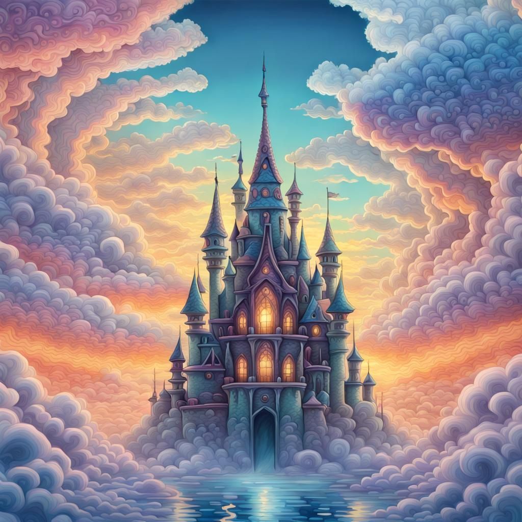 Fractal Fairytale Castle in the Clouds