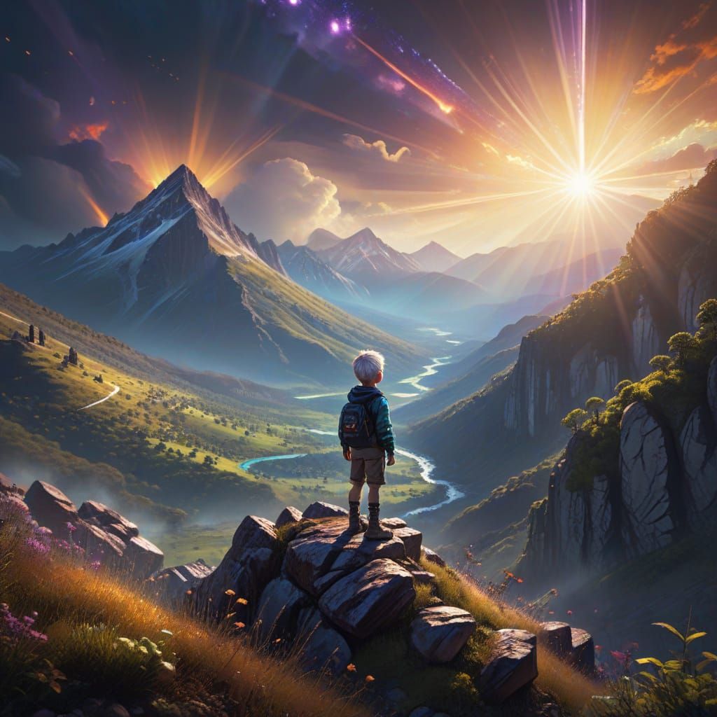 Child Overlooks Valley in Epic Digital Painting