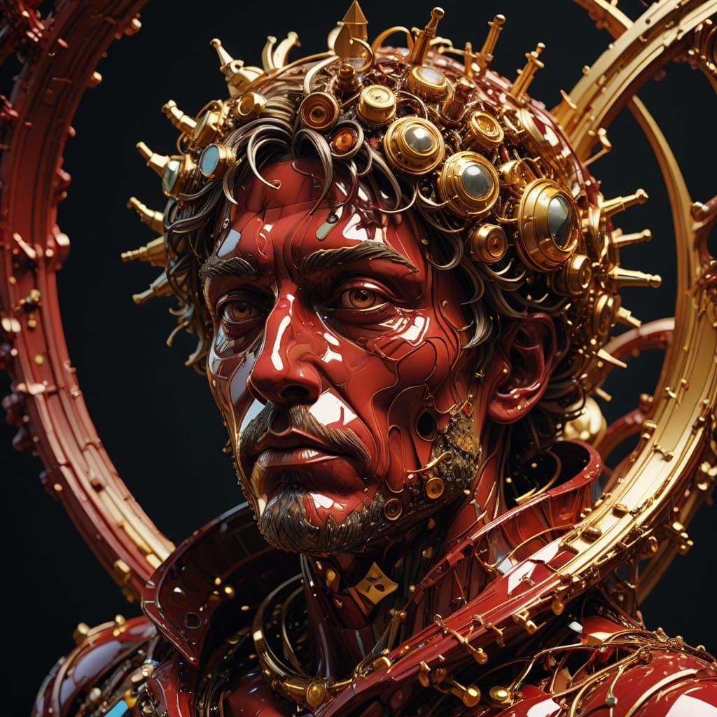 Ethereal Marble Masterpiece in Golden Red