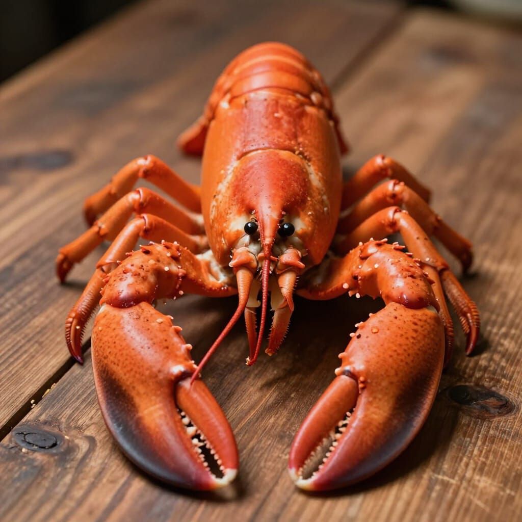 Photorealistic Maine Lobster on Wooden Table
