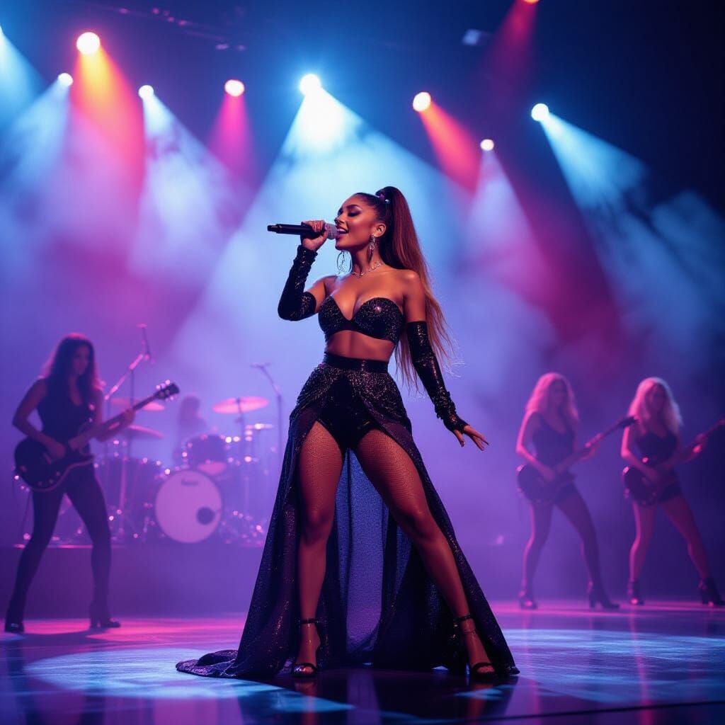 Ariana Grande Sings Onstage with Dynamic Lighting and Fog