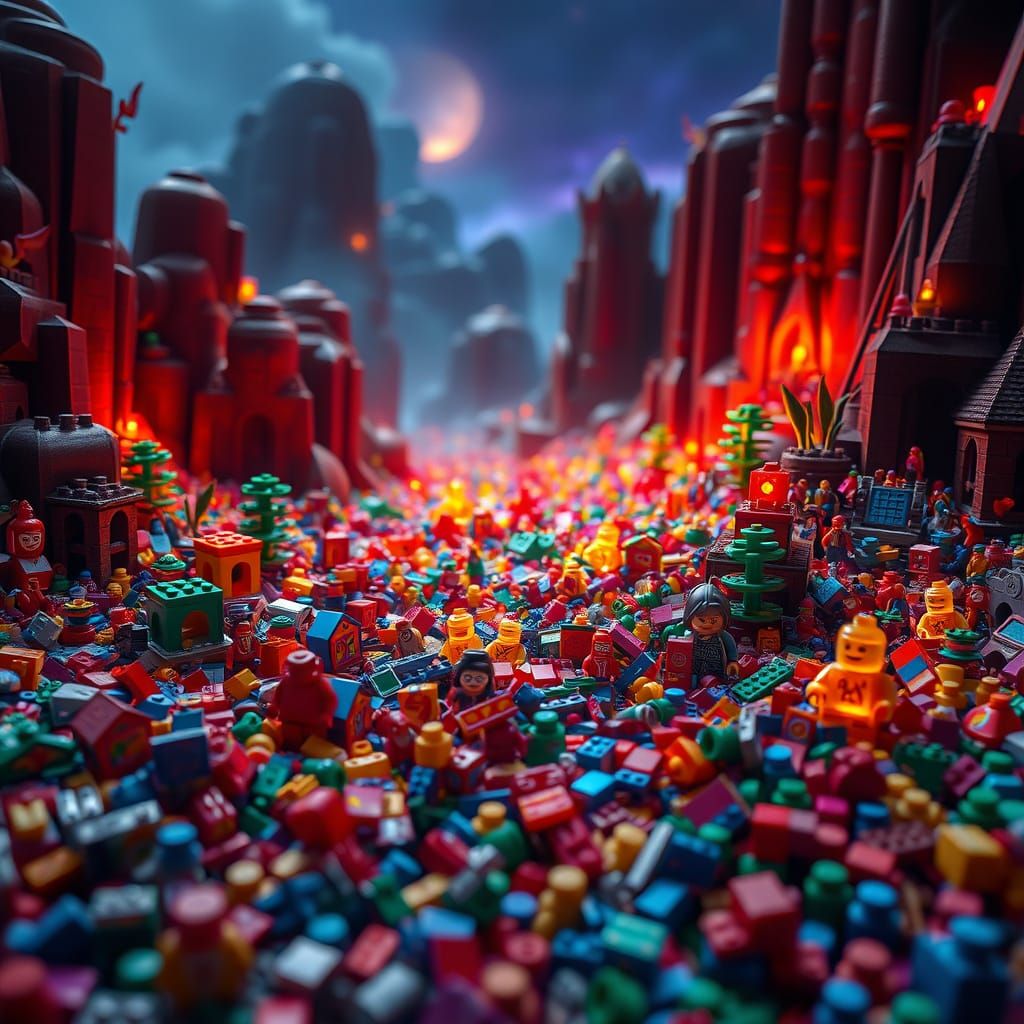 Intricately Detailed Lego Fantasy Landscape in Atmospheric S...
