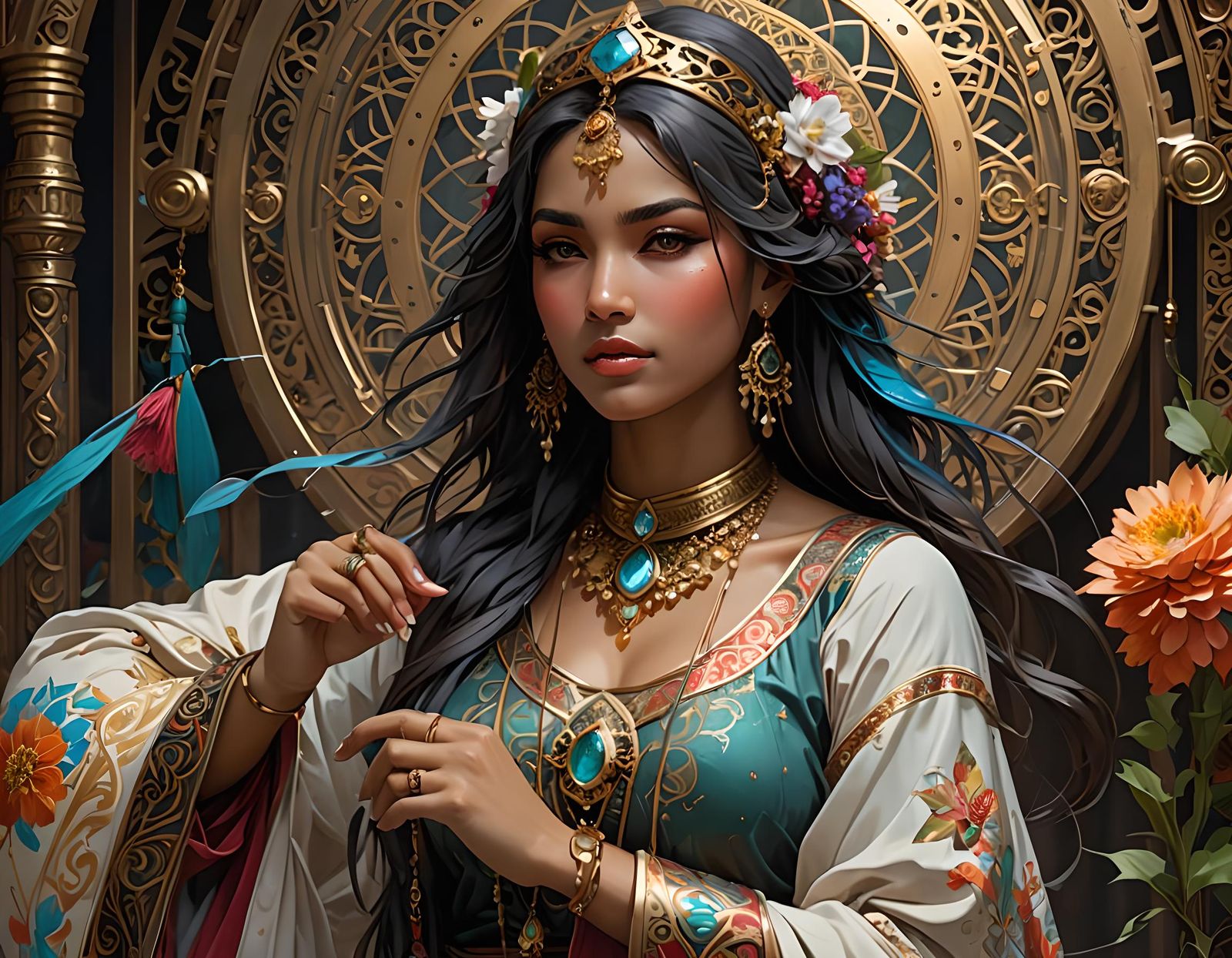 Muslim Girl in Royo and Mucha Inspired Art