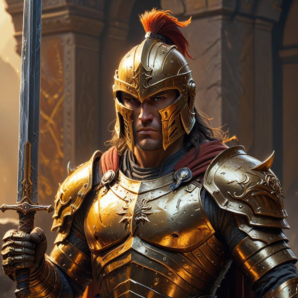 Warrior with Sword in Oil Painting Style