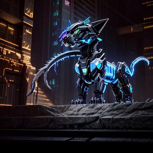 Cybernetic Panther Prowls a Dark Megacity