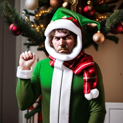 Annoyed Person in Christmas Tree Costume
