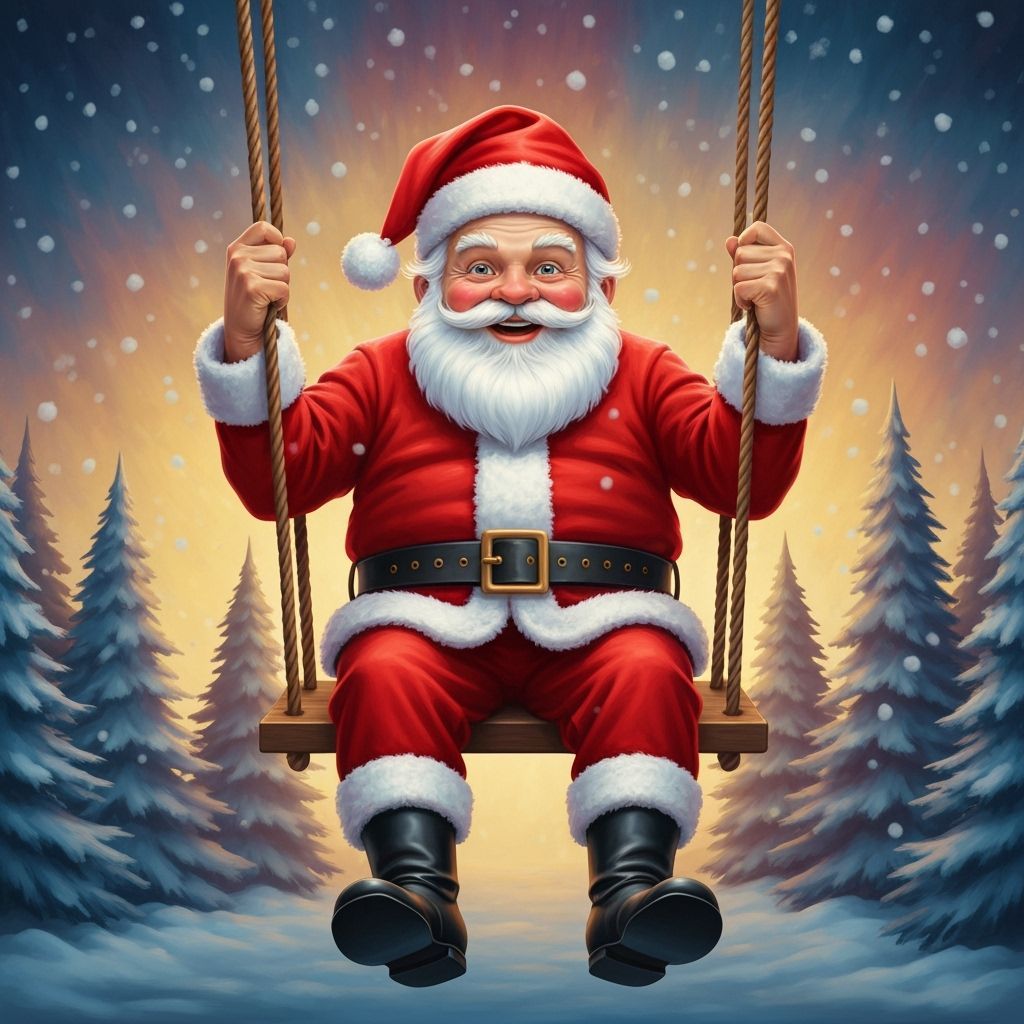 Santa Claus Relaxing on a Swing in Oil Painting Style