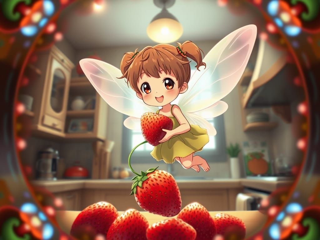 Tiny Pixie Carries Giant Strawberry in Kaleidoscopic Anime S...
