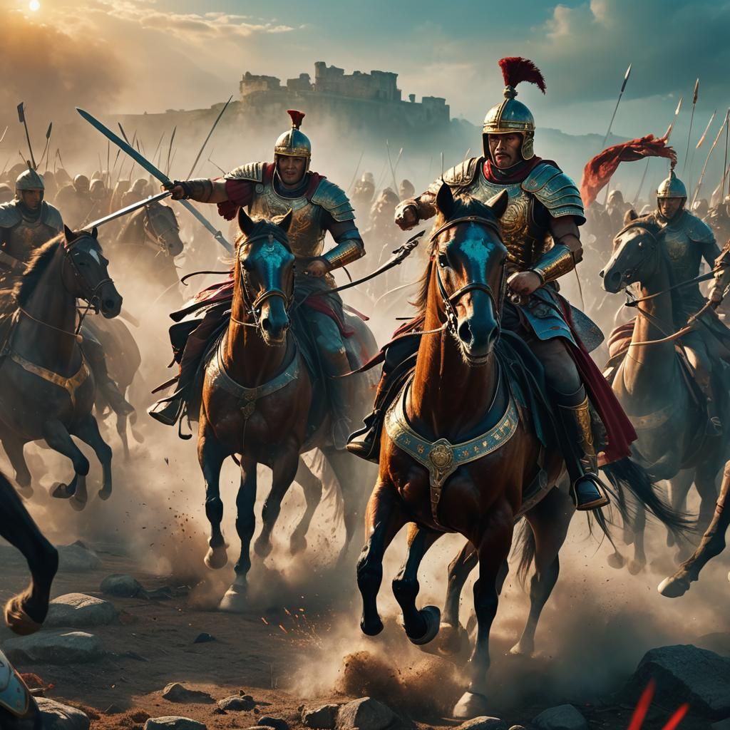 Roman Cavalry Leader in Epic Battle Scene