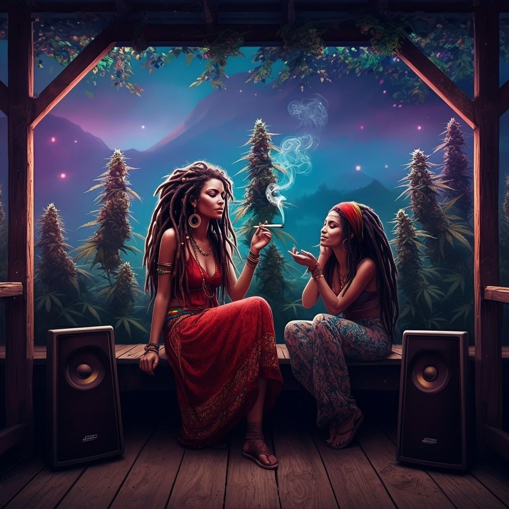 Woman with Dreadlocks and Friends Enjoying Reggae Music