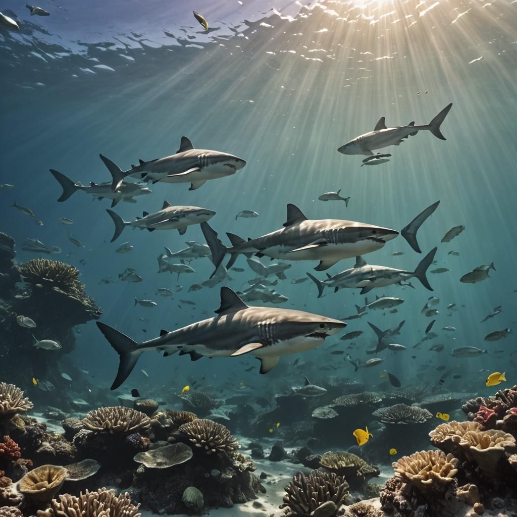 Great White Sharks in Coral Reef: Underwater Photography