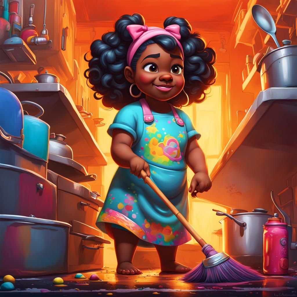 Girl Sweeping: Graffiti Art Style