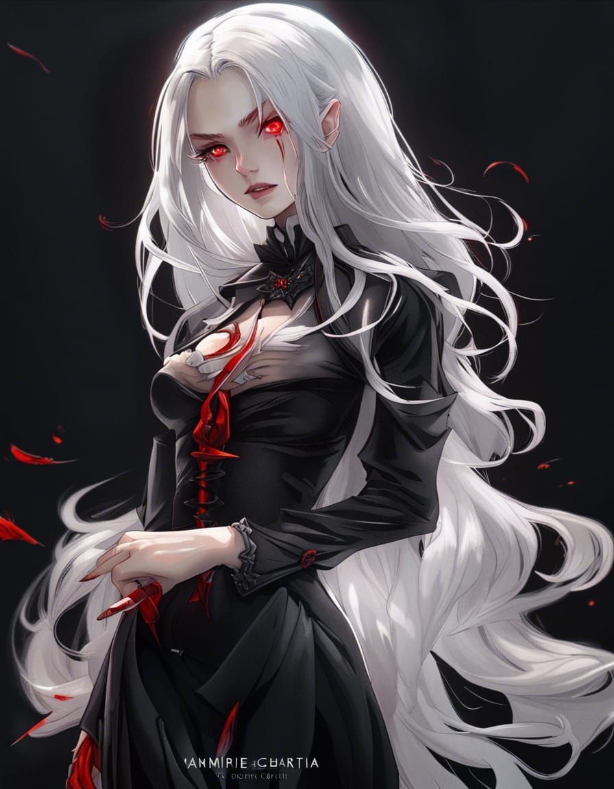 Anime Style Vampire Girl with Red Eyes