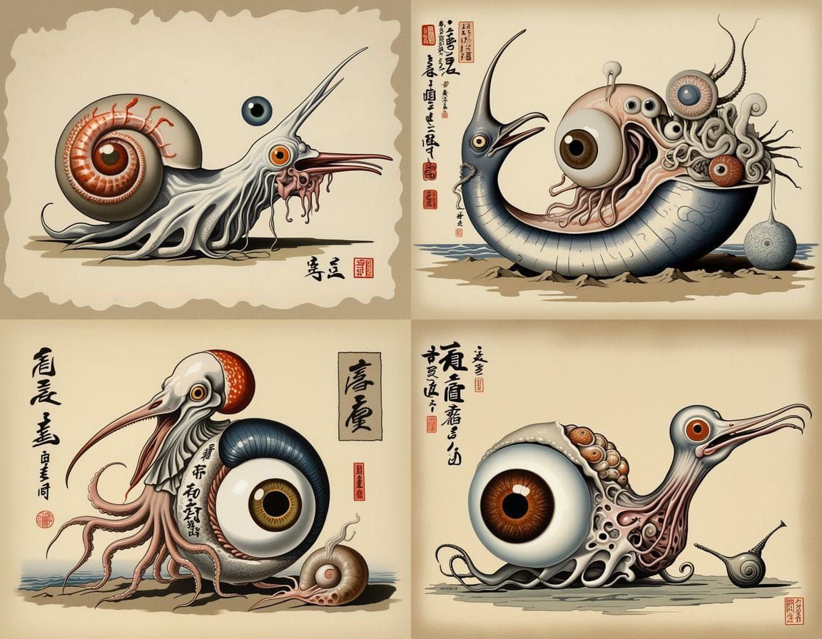 Surreal Mutant Creature with Hokusai-Inspired Disgrace