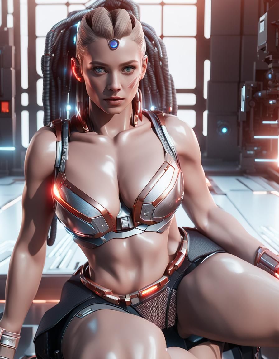 Realistic Sci-Fi Woman in High-Tech Lab