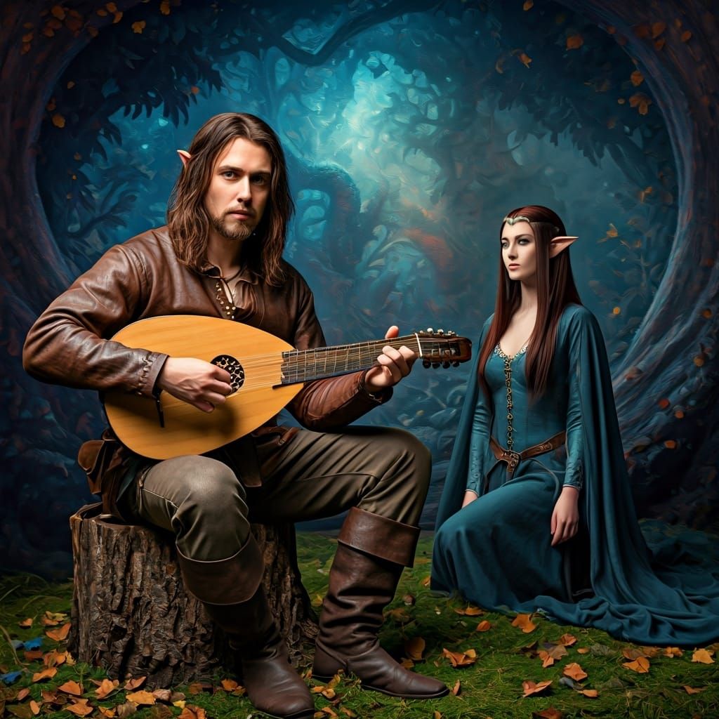 Bard Plays for Elf, Hyperrealistic Digital Art