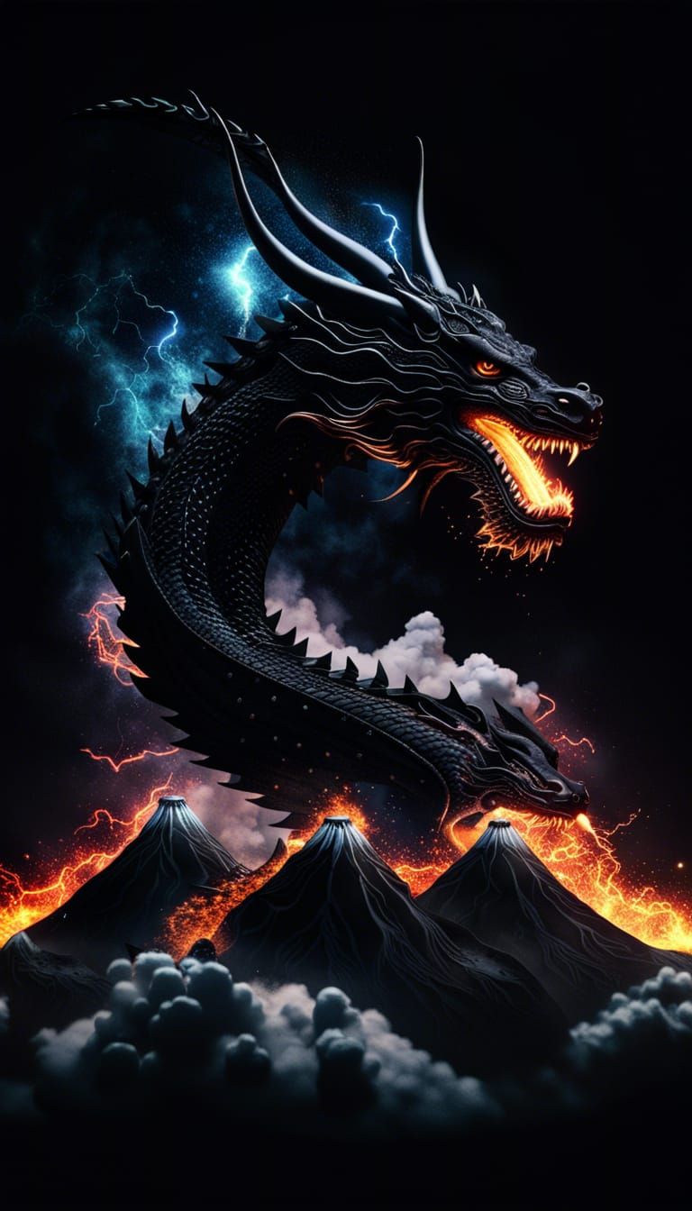 Black Dragon God Flying over Mt. Fuji