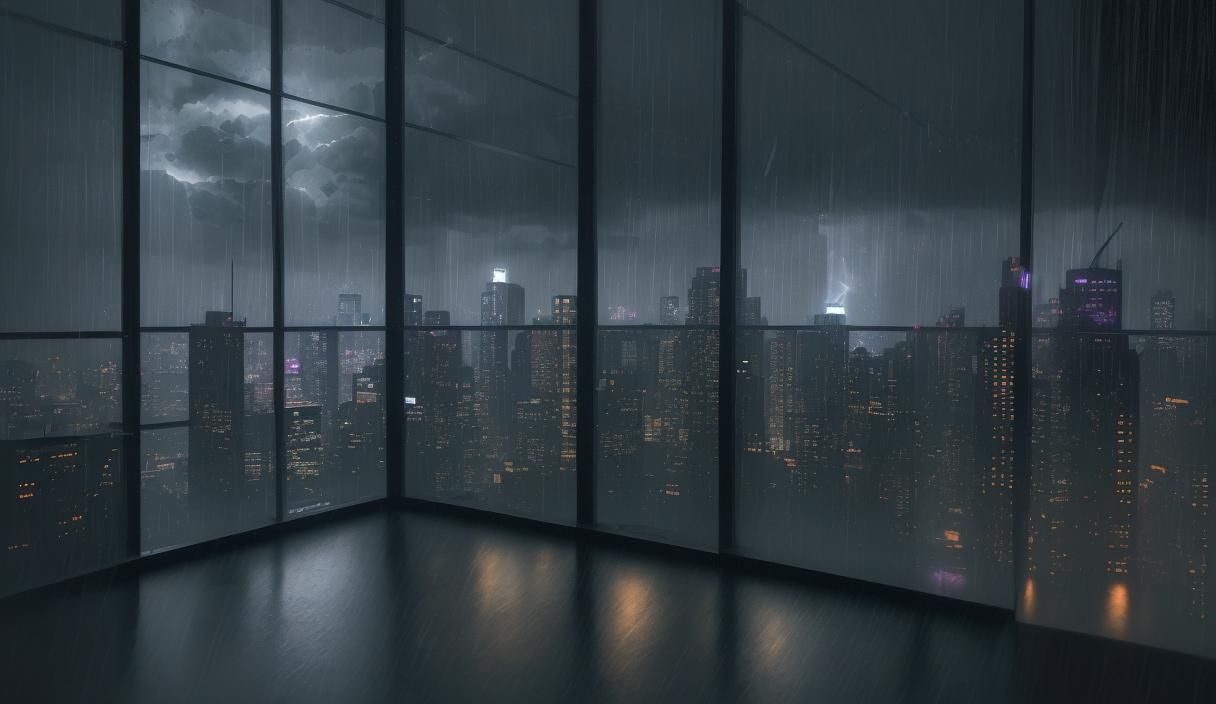 Cyberpunk Bedroom View from Skyscraper