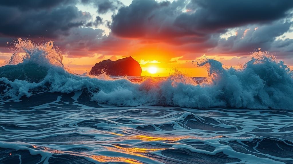 Dramatic Seascape at Sunset in Romantic Style