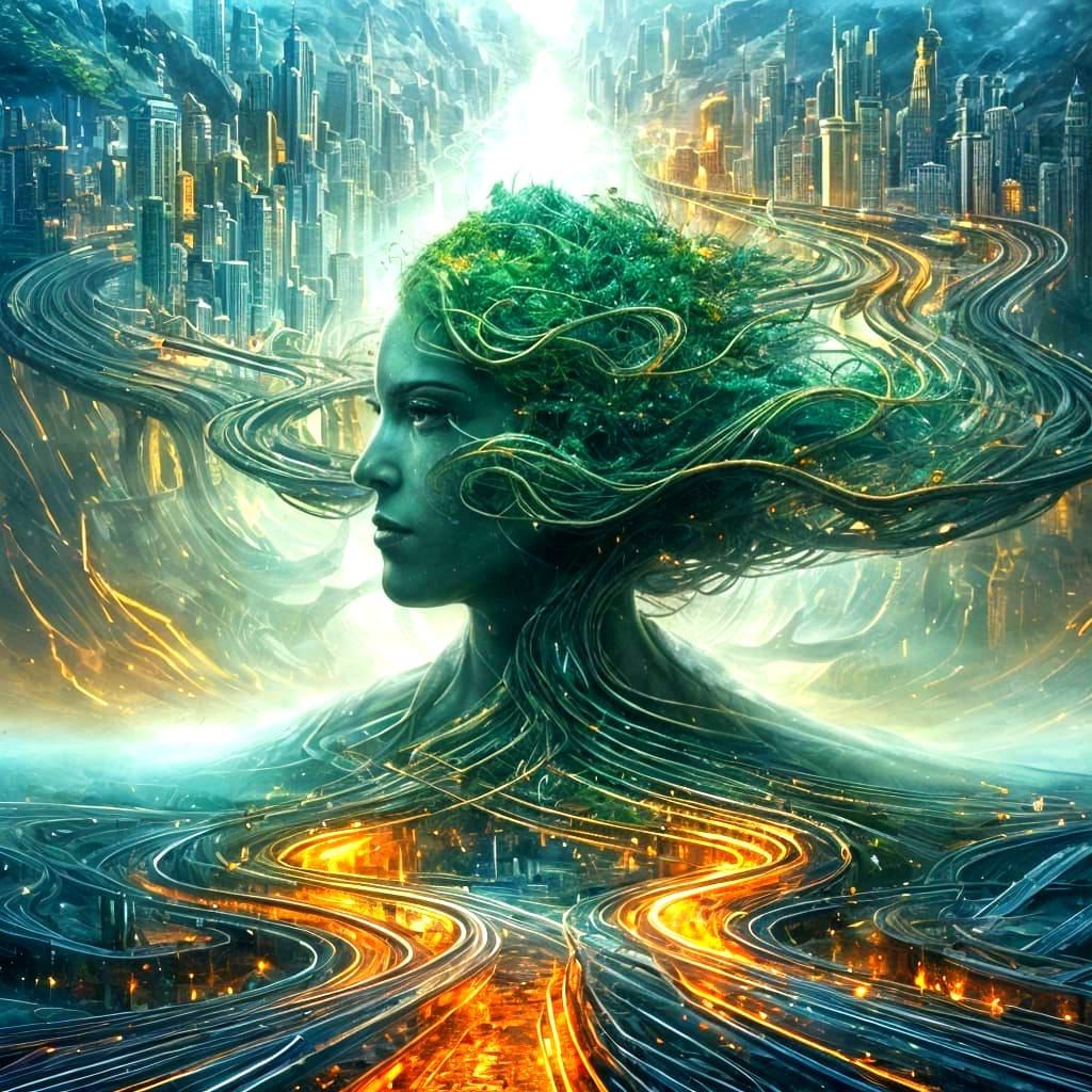 Golden Brick Road to Emerald City in Double Exposure