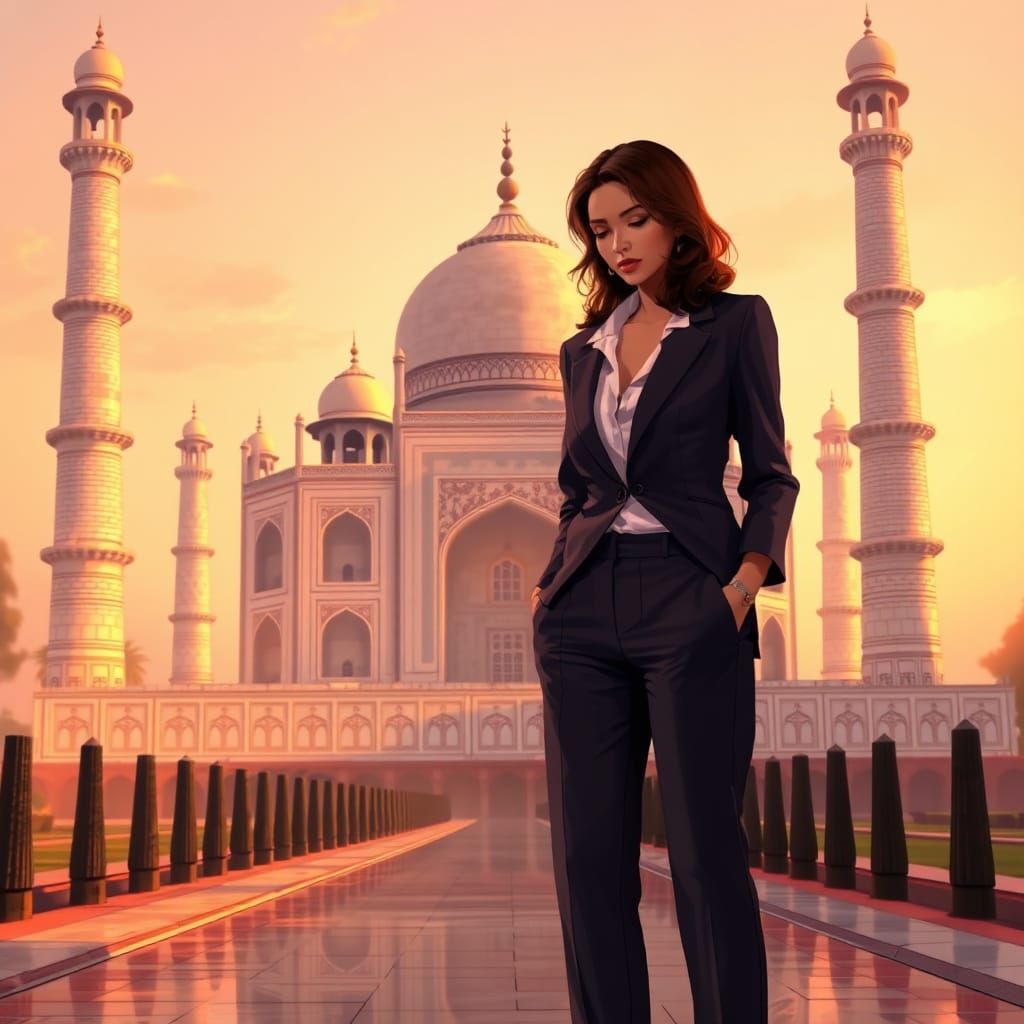 Woman at Taj Mahal in Anime Style