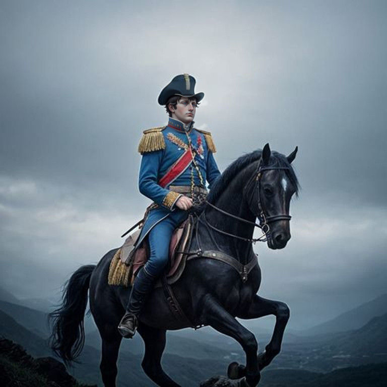 Napoleon Bonaparte on Hill in Surrealist Landscape Art
