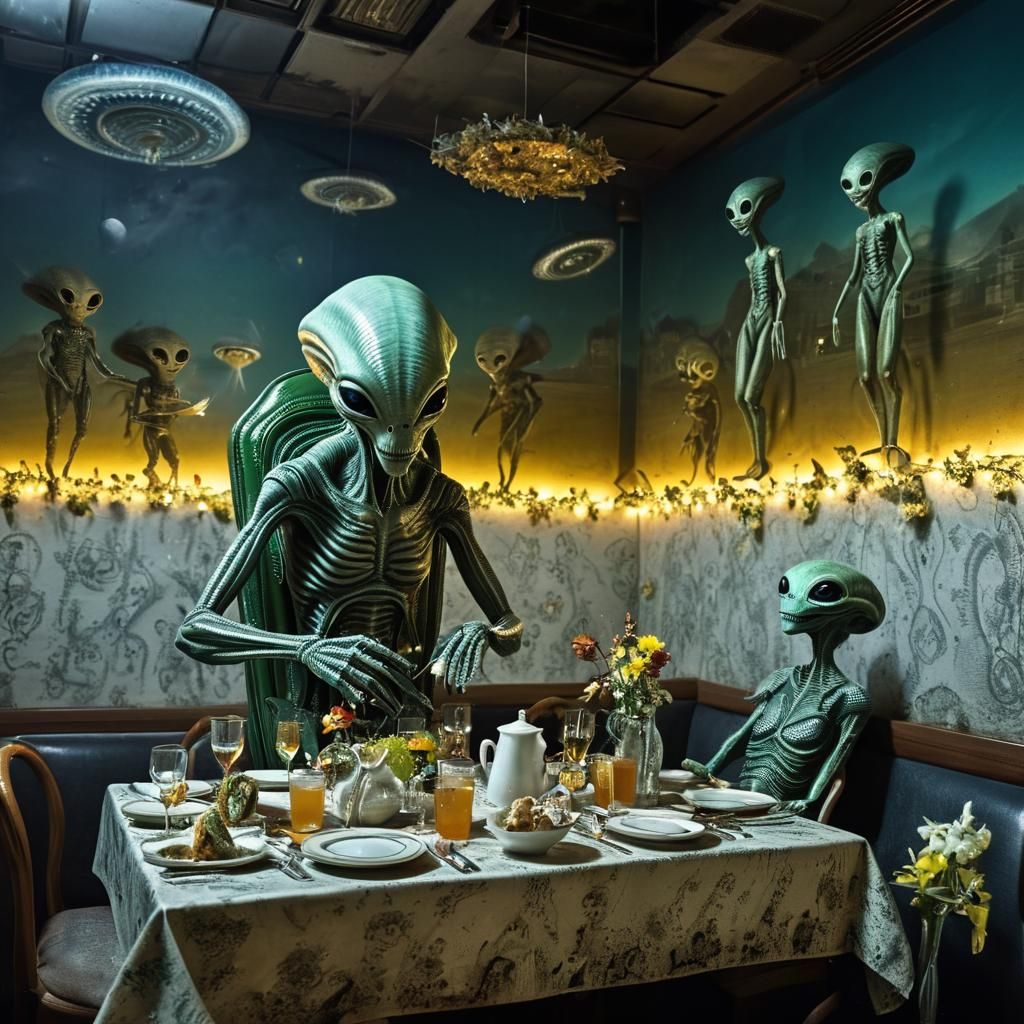 Surreal Alien Restaurant Celebration in Eldritch Light