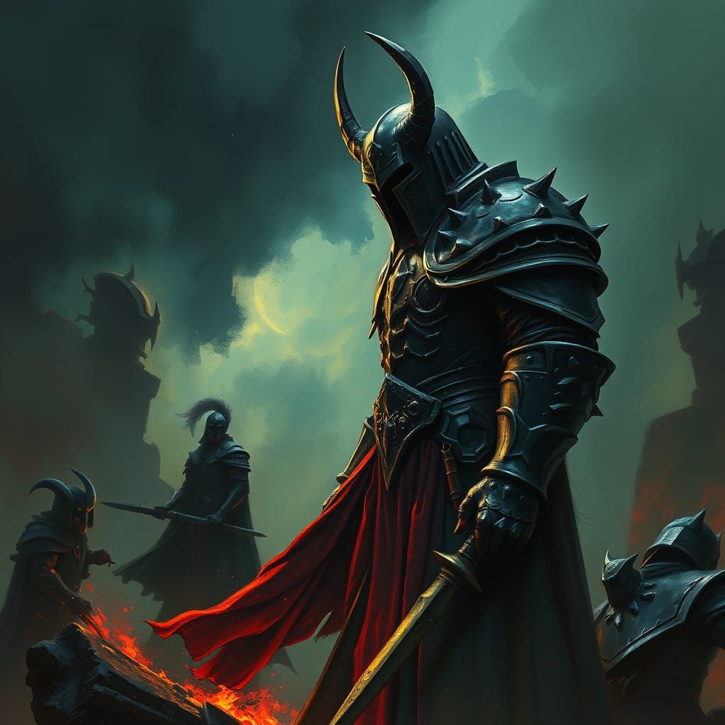 Epic Dark Fantasy Warrior in Gritty, High-Detail Armor