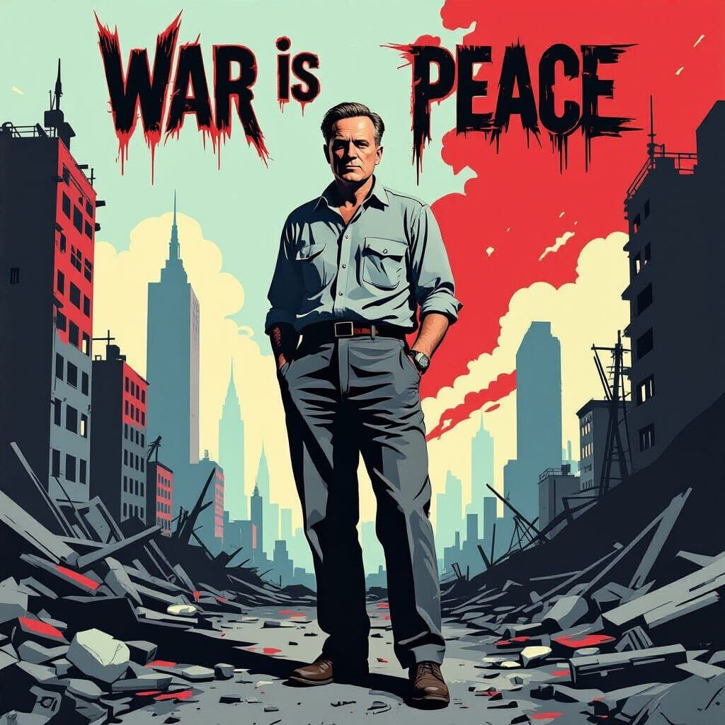 Dystopian Cityscape with Propaganda and Orwellian Theme