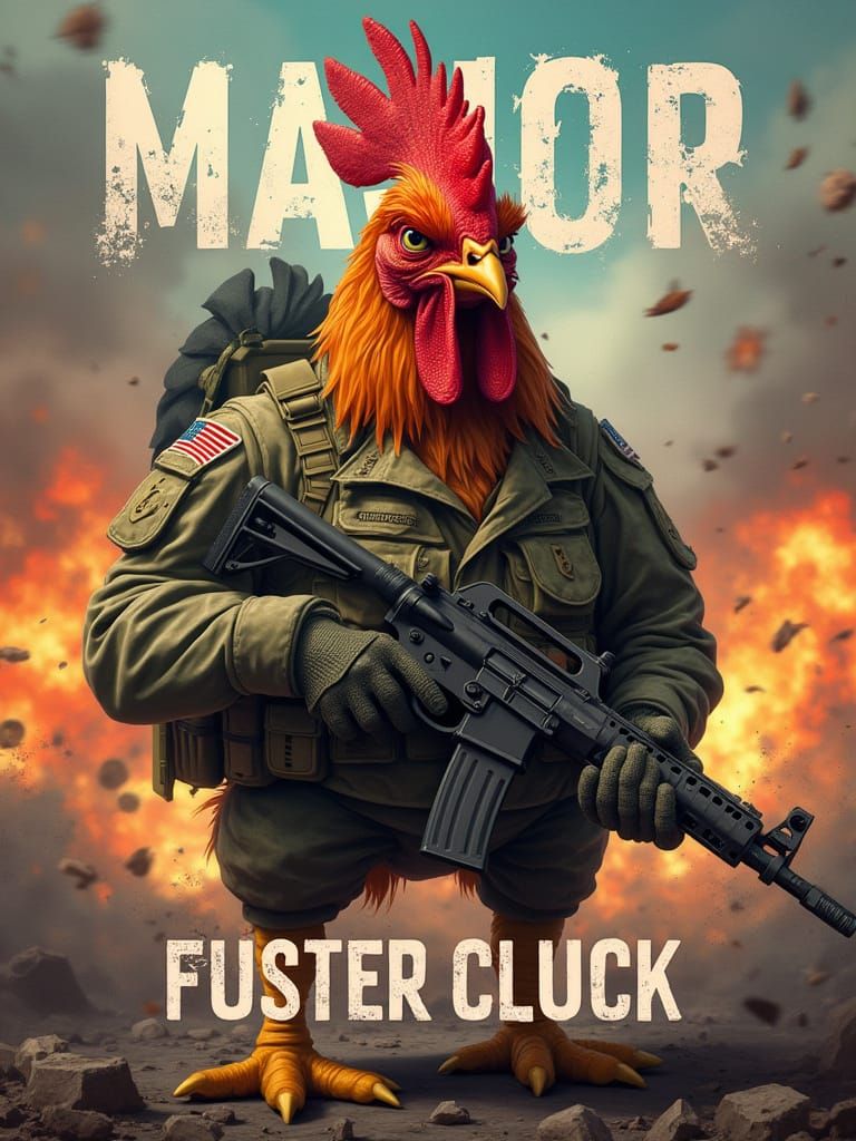 Angry Chicken Major in Action War Scene