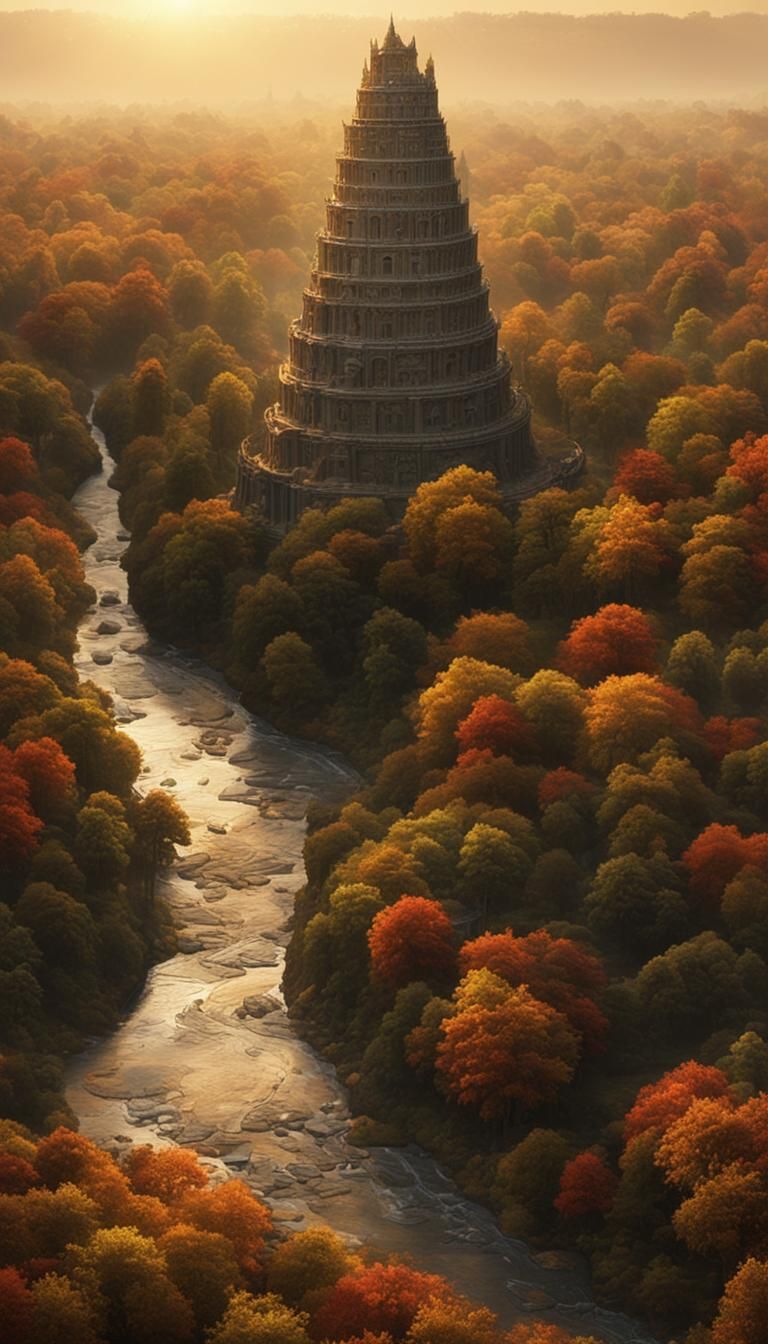 Celestial Tower of Babel in Autumn Evening Light