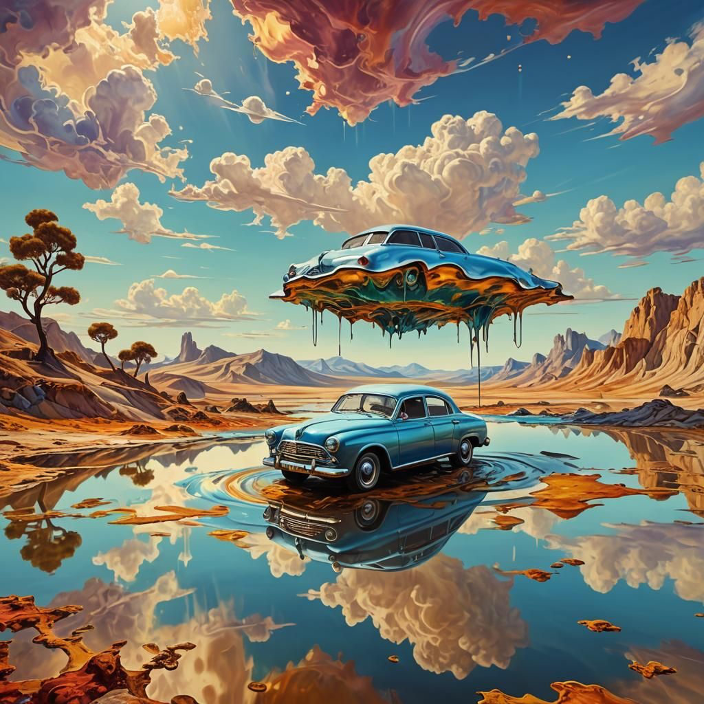 Floating Car in a Surreal Dreamscape