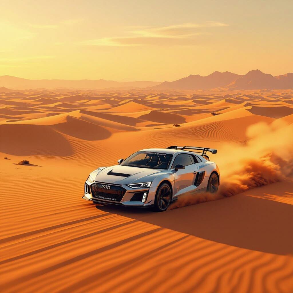 Audi Quattro Races Through Desert Landscape