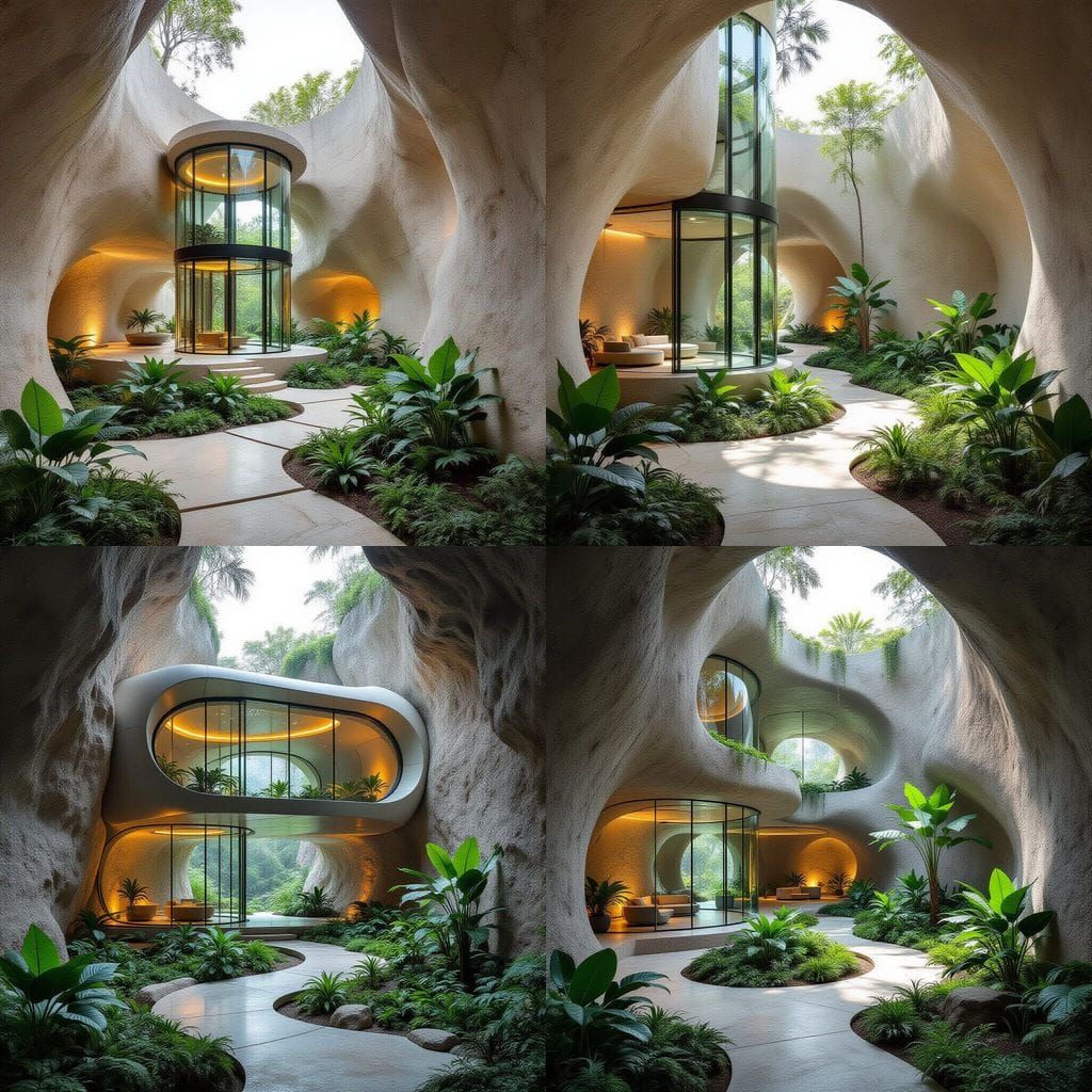 Minimalist Canyon Botanical Garden with Glass Elevator