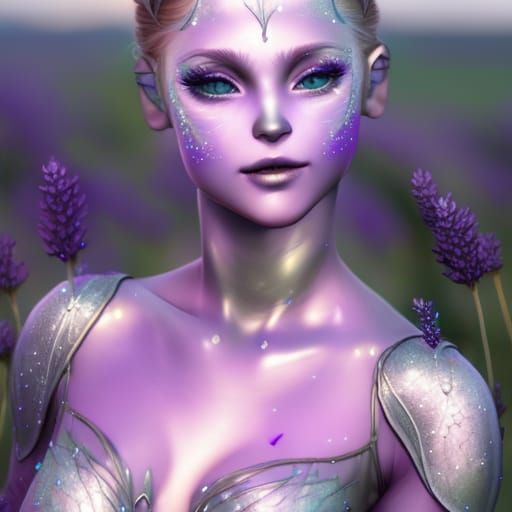 Glittering Fairy in Lavender Field: Art Nouveau Portrait