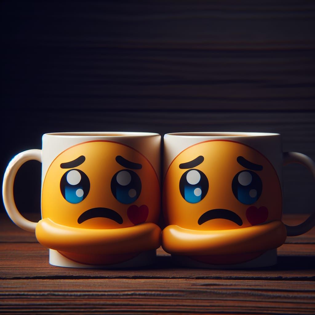 Sad Coffee Mugs Hugging Emoji