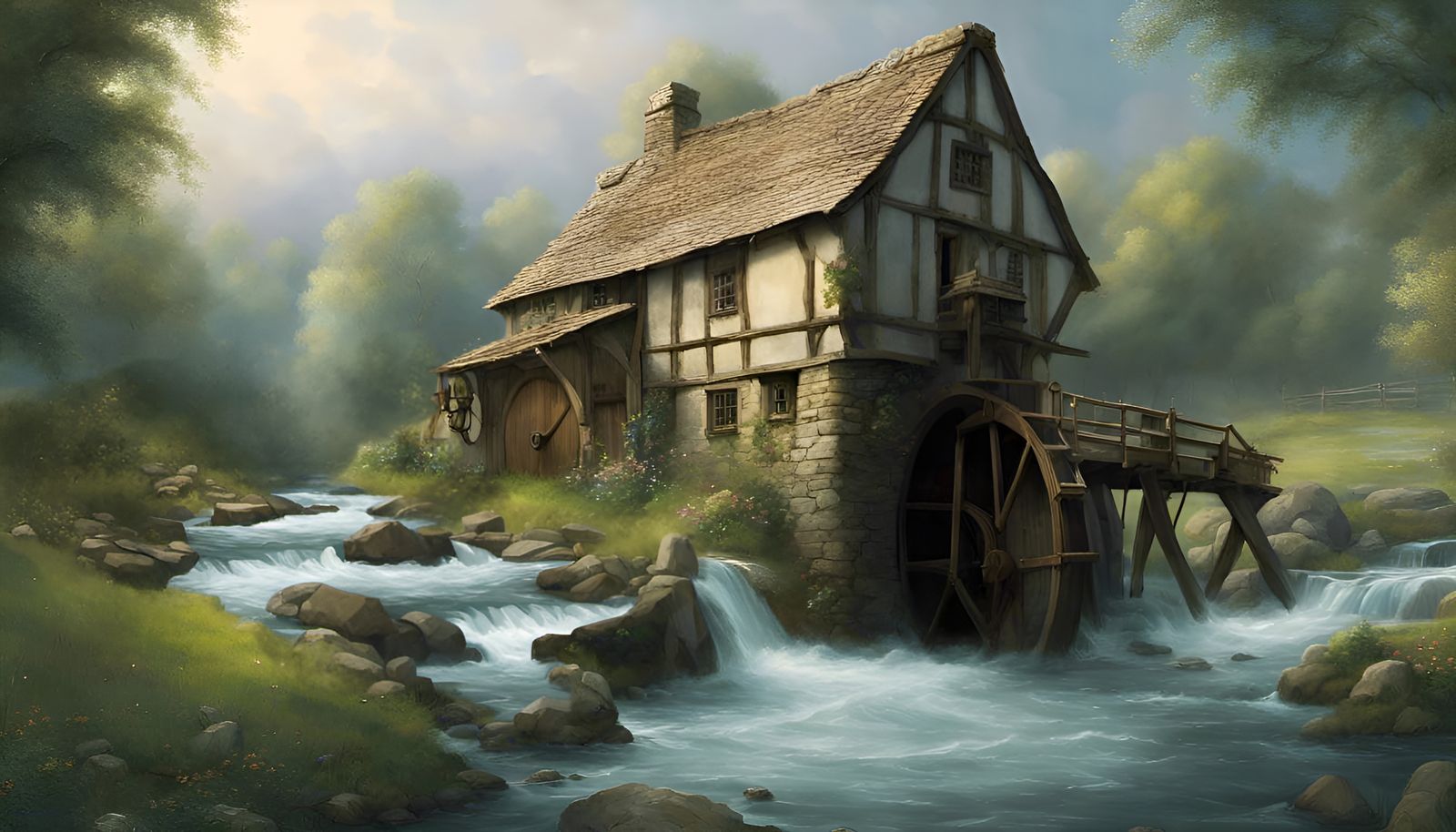 White Rapids Flowing Through Rocky Riverbed