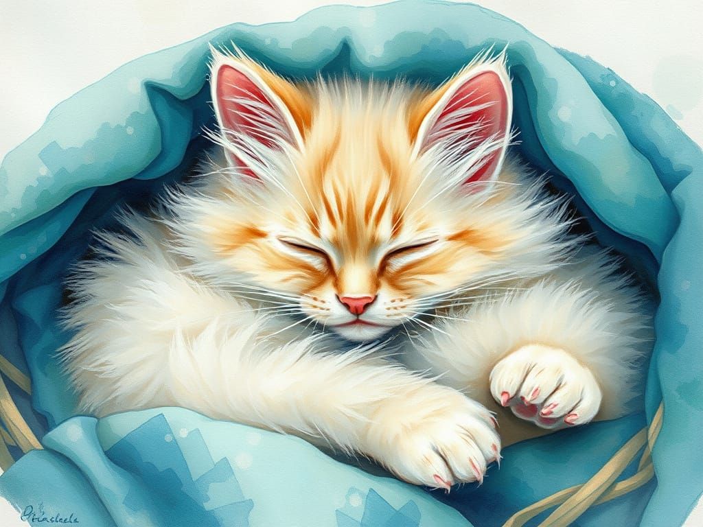 Whimsical Cat in Dreamlike Tea Basket Scene