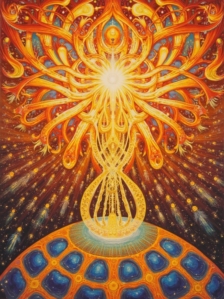Vibrant Energetic Being Healing Earth in Visionary Art Style