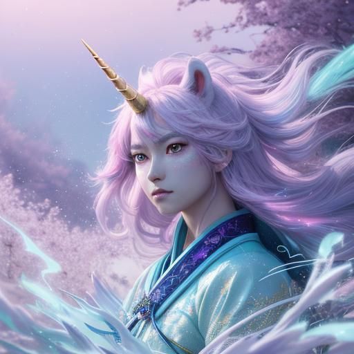 Anime Unicorn with Iridescent Mane in 3D