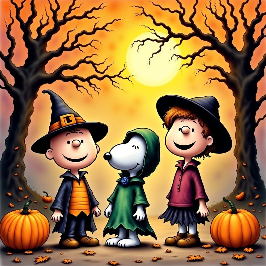 Peanuts Gang Halloween in Watercolor Style