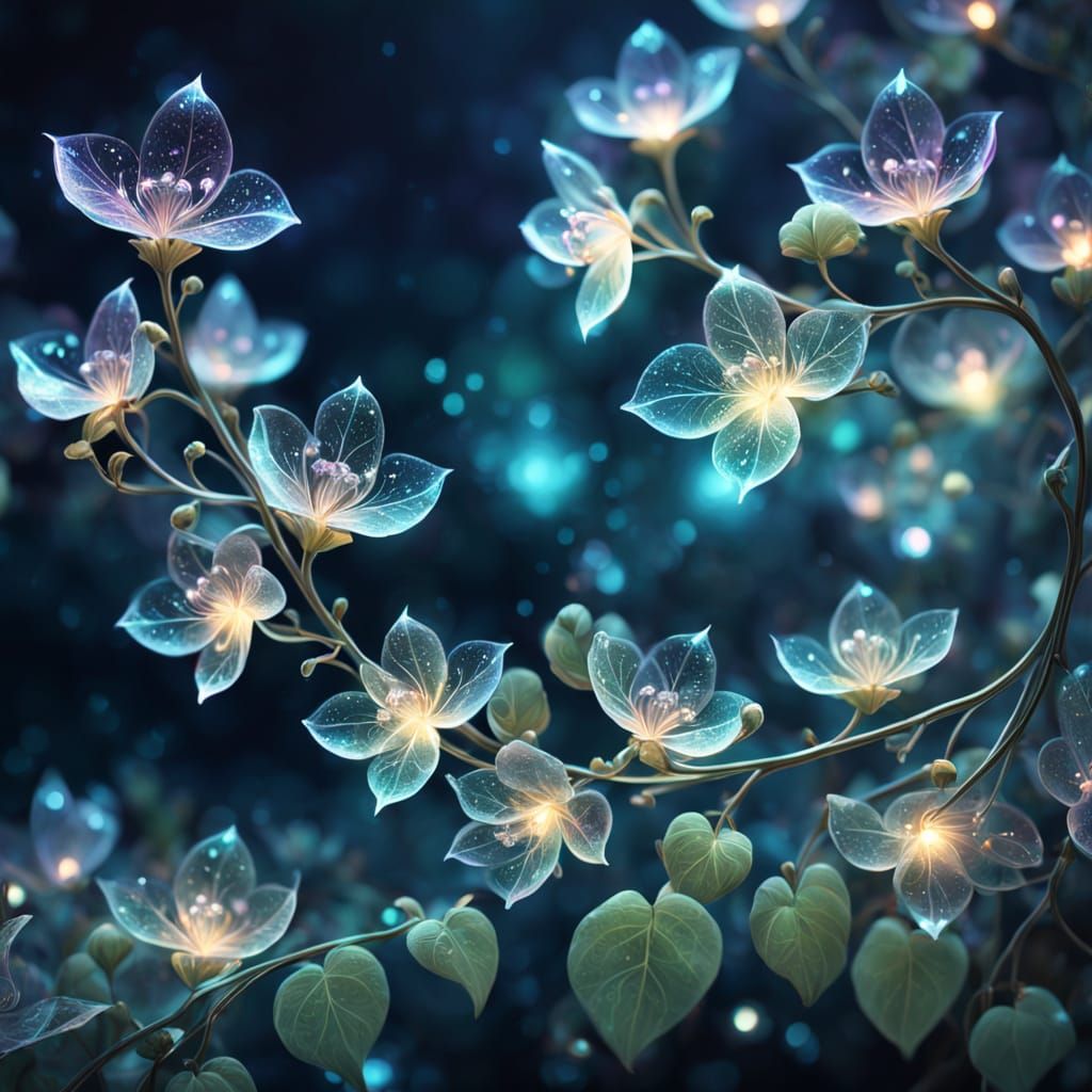 Ethereal Crystal Vine in Dreamlike Botanical Art