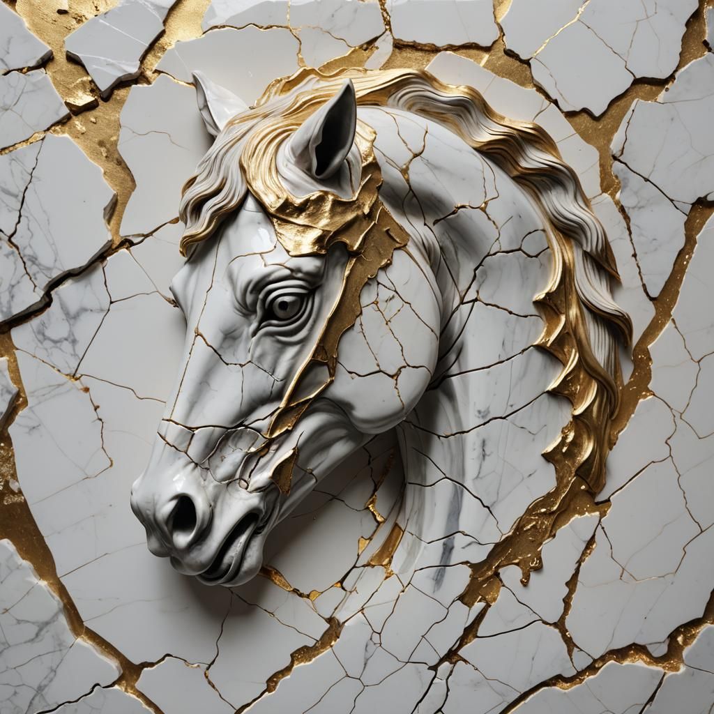 Golden Kintsugi on Ancient Greek Horsehead