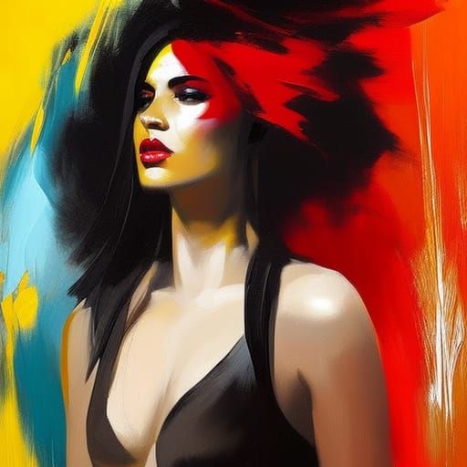 Dramatic Portrait in Impasto Style with Bold Colors