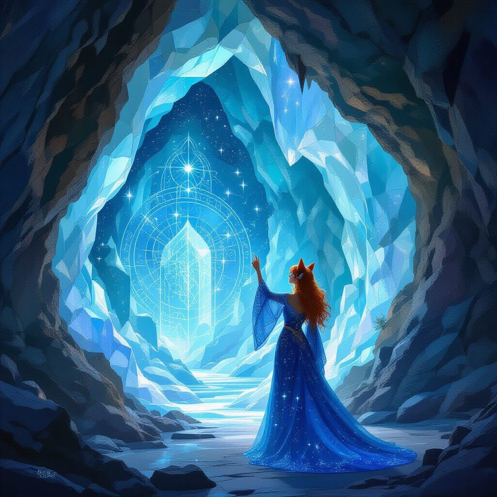 Cosmic Geode Temple with Ethereal Starlight and Lady