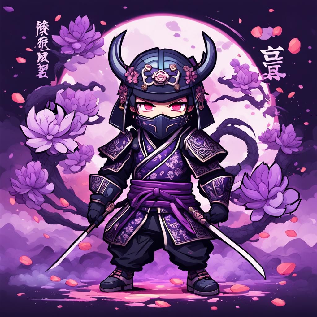 Samurai Chibi in Dark Fantasy Manga Style